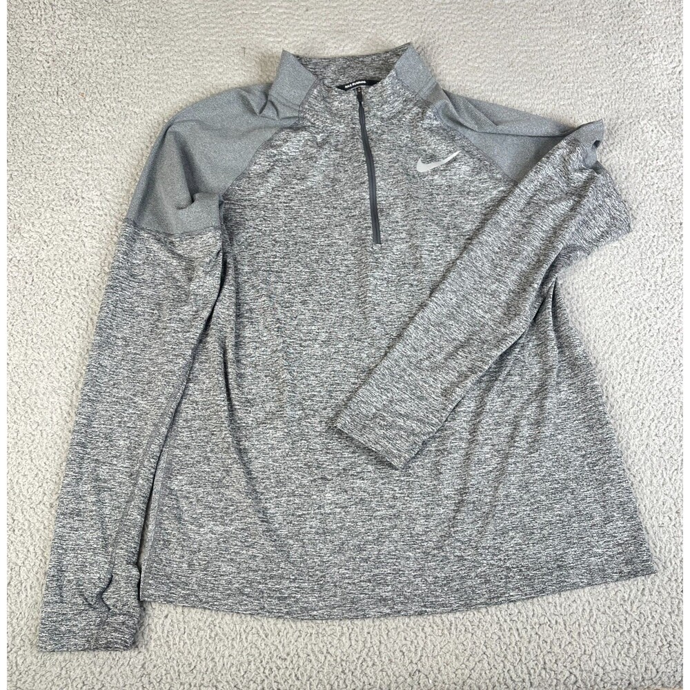 NIKE Shirt Women M Gray Heather Performance Running Thumbhole Reflect CD8273-021